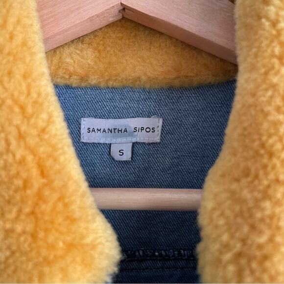 Samantha Sipos Babe jean jacket faux fur collar fuzzy lettermen style letters - Picture 3 of 12